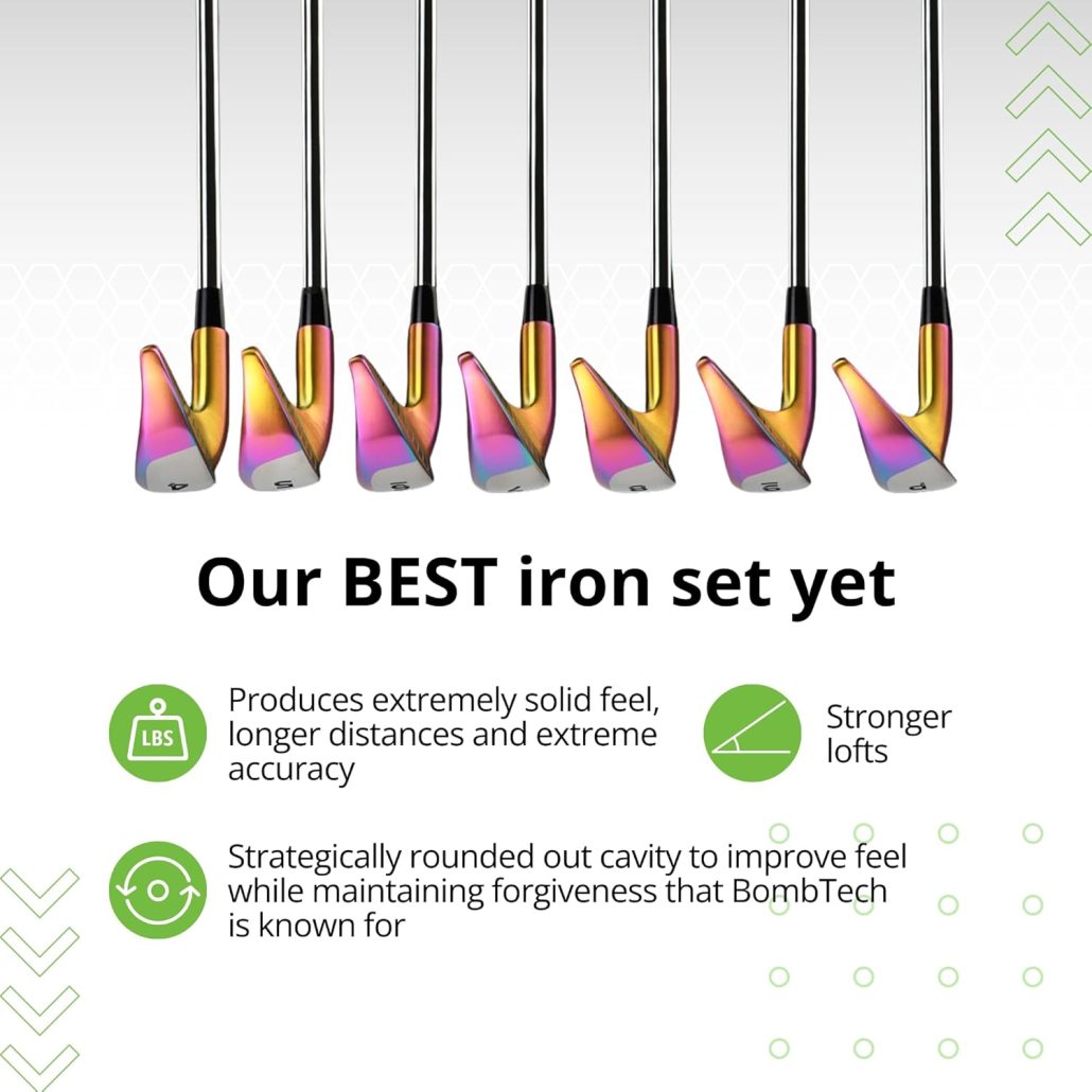 BombTech Golf - Premium Golf 4.0 Iron Set - Right-Handed Irons Include 4, 5, 6, 7, 8, 9, PW - Easy to Hit Golf Irons