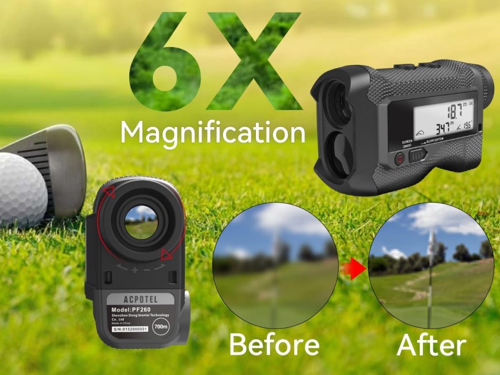 ACPOTEL Golf Rangefinder LCD Display with Slope Golf Rangefinder Range Finder Golf Flagpole Lock Vibration | Rechargable Disc Golf Range Finder