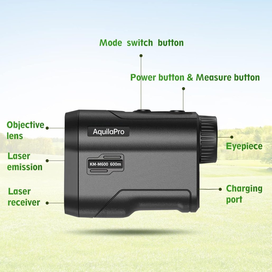 Golf Rangefinder with Slope and Flagpole Lock Vibration,Slope Switch for Golf Tournament Legal,650Yards,Rechargeable Battery,6X Magnification,Ranging/Scanning/Height/Speed Measurement